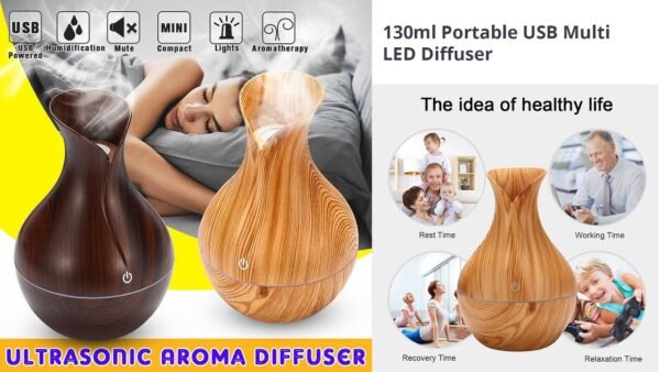 Humidifier Aroma Ultrasonic Mini ( 7 Color Changing LED Lights ) SURAHI 130ML Humidifier