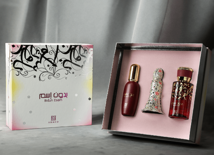 Ahmed Al Maghribi BIDUN ESAM GIFT SET (BIDUN ESAM 50ML ,BIDUN ESAM 12ML ,BIDUN ESAM GEL) Gift Set