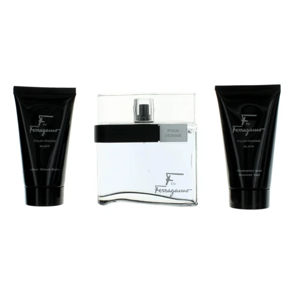 FERRAGAMO F BLACK MEN 3PCS GIFT SET (EDT 100ML+ SHAMPOO& Shower Gel 75ML+A/S 75ML)